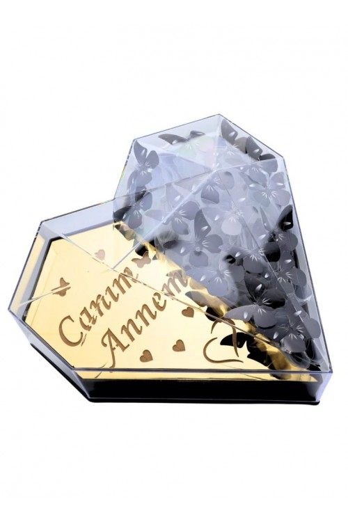 ''Annelerin En Güzeli'' Yazılı Annelere Özel Işıklı Kelebekli Kalpli Kutu