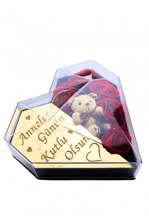 ''Yılın En İyi Anneai'' Yazılı Annelere Özel Işıklı Kelebekli Kalpli Kutu